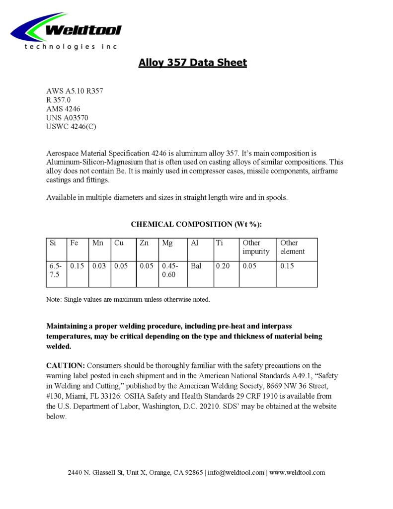 alloy 357, ams 4246 data sheet