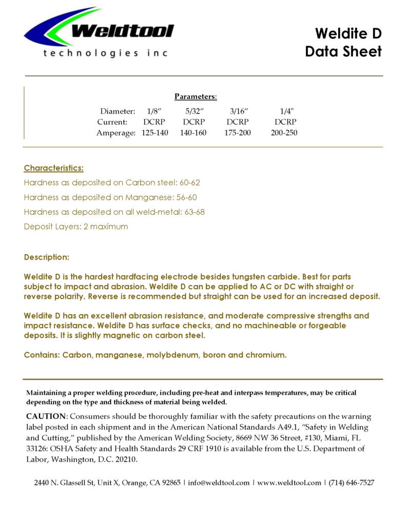 Weldite D hardfacing electrodes
