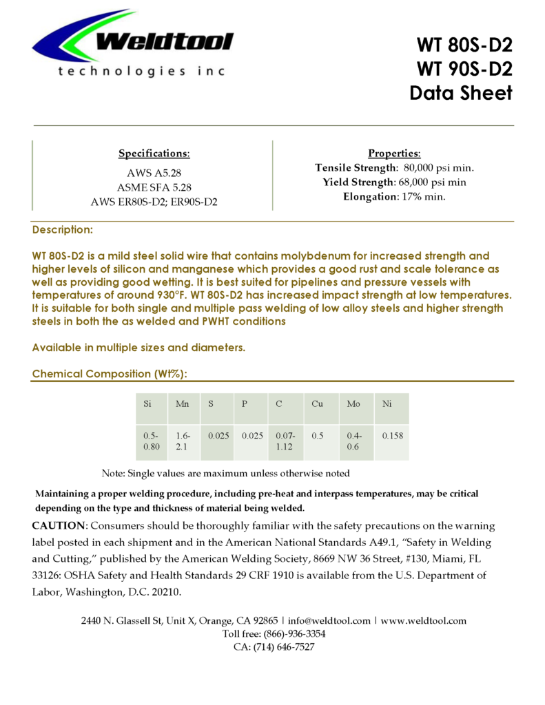 WT 80s-d2; 90s-d2 low alloy steel data sheet