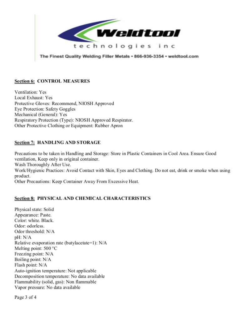 Brazing Flux SDS Sheet Weldtool Technologies